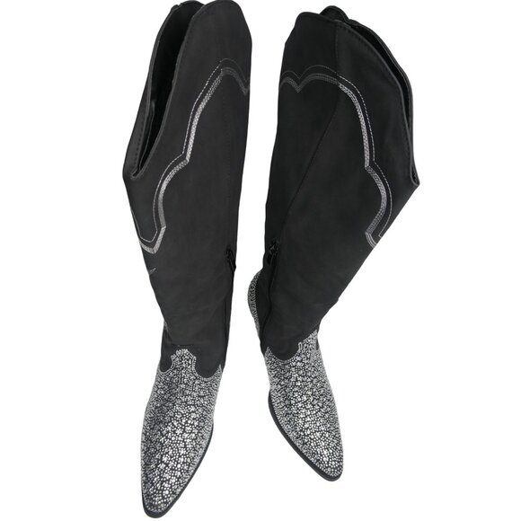 Cowboy Forever Suede‎ Diamond Studded Stylish Boot Black - Picture 2 of 6
